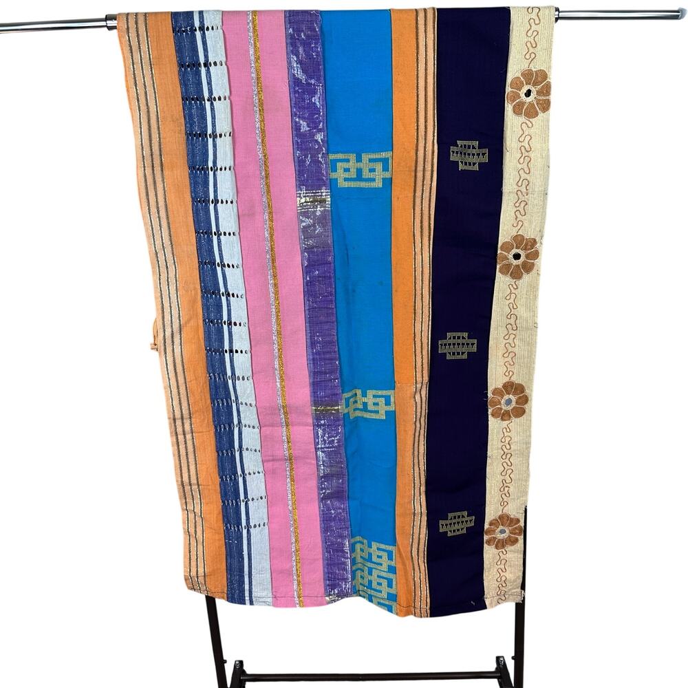 Boho Strip Patchwork Wrap Shawl Mixed Textile Metallic Embroidered Artisan Indie
